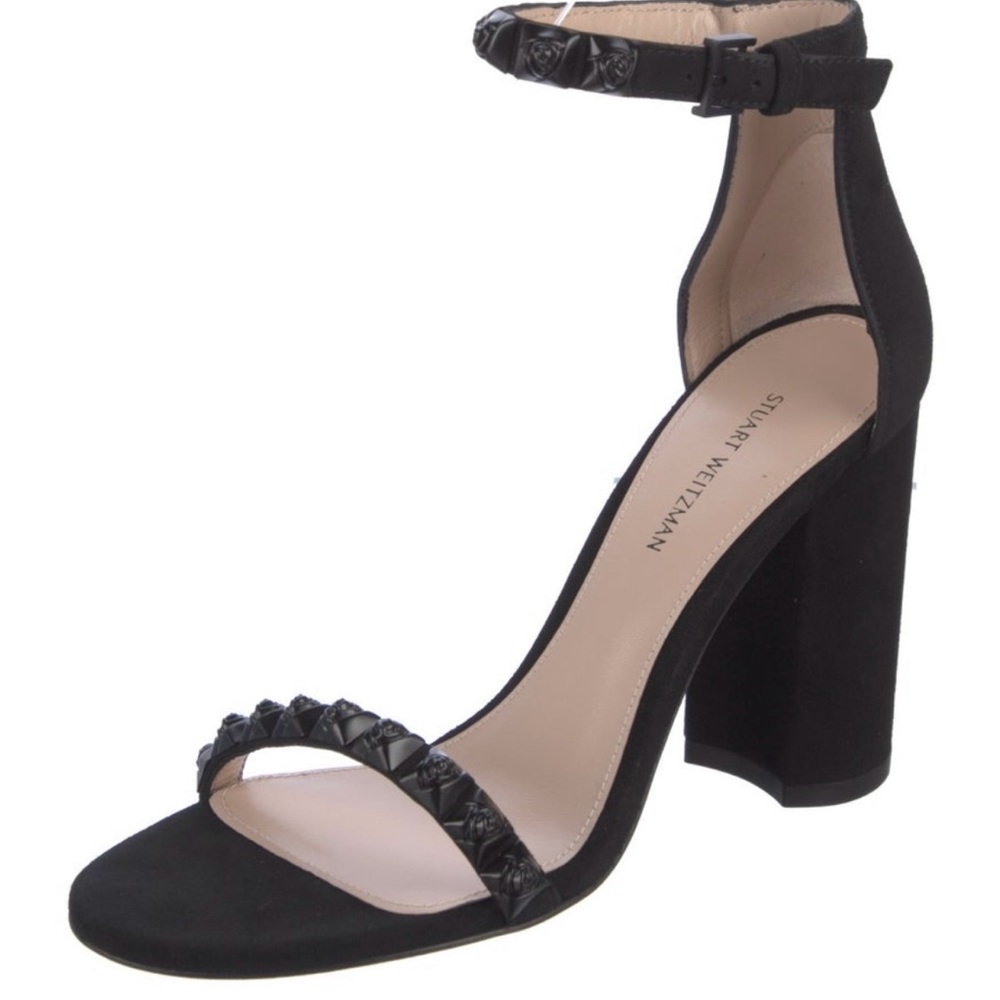 Stuart Weitzman Black Heels with Chunky High Heel and Ankle Strap